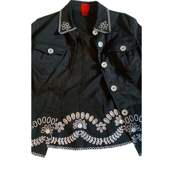 Vera Vera medium,Black Woman's Jacket with white embroidery - Picture 9 of 10